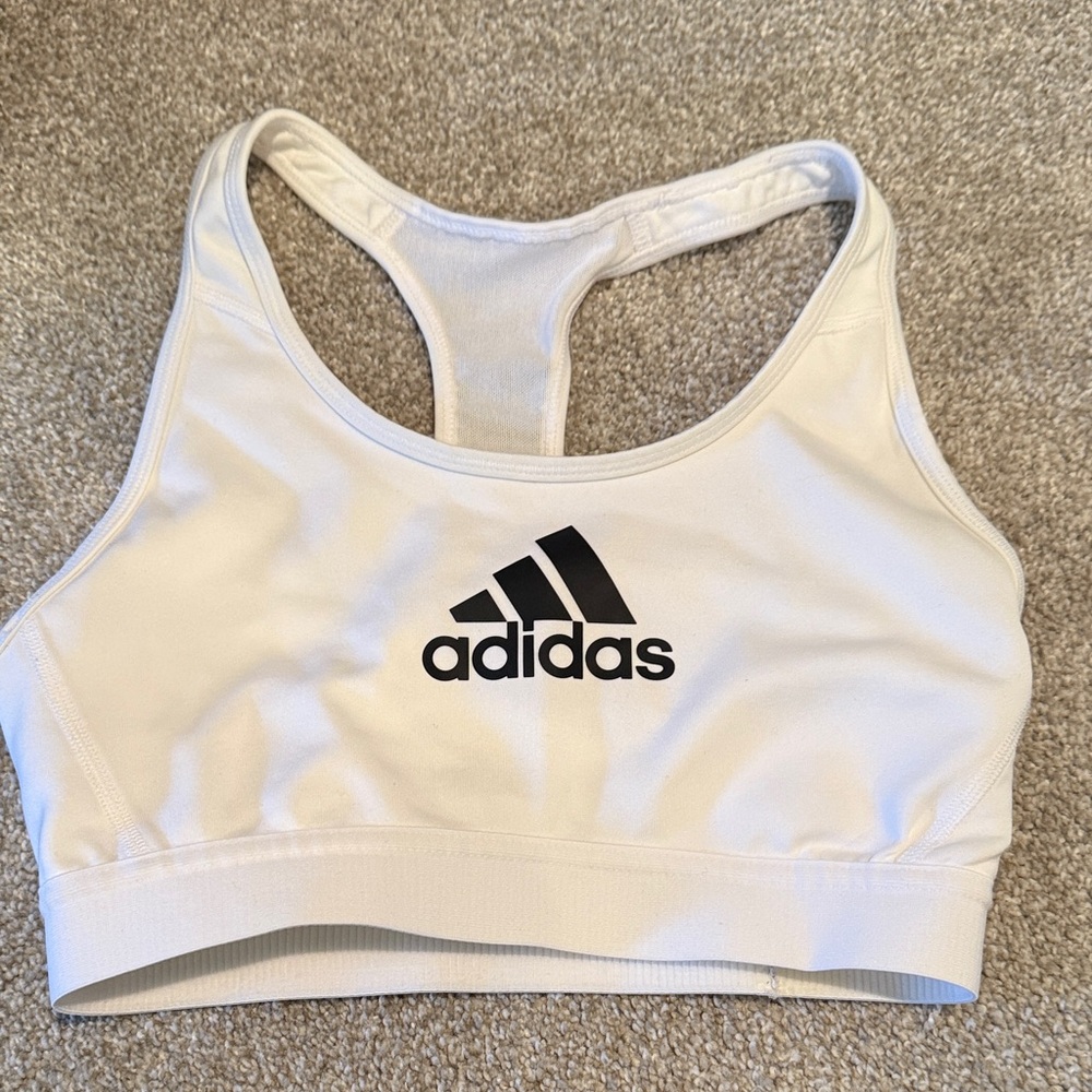 adidas White & Black Logo Racerback Sports Crop
